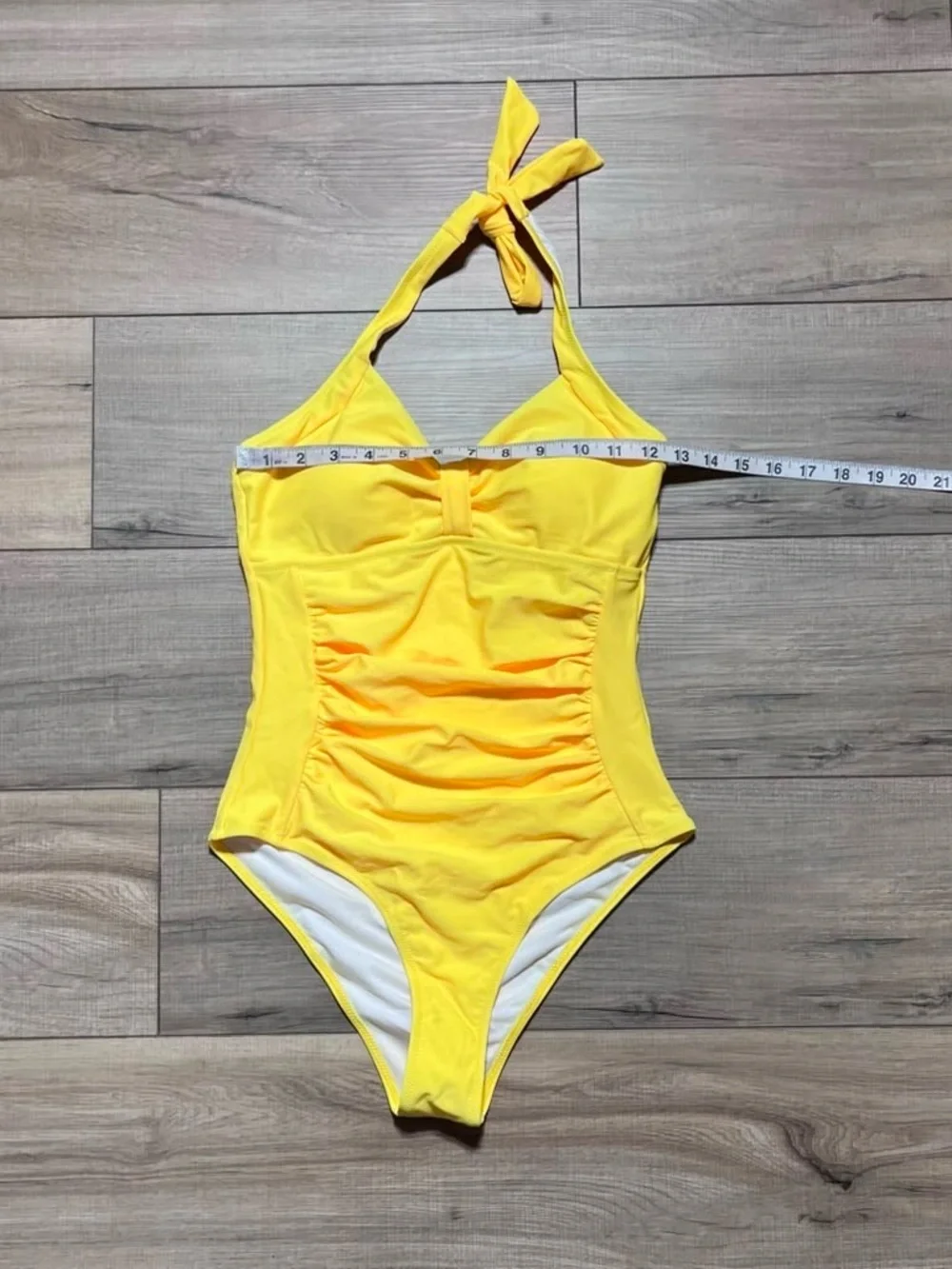 Bellecarrie Women's One Piece Halter Ruched Swimsuit Size Small Yellow